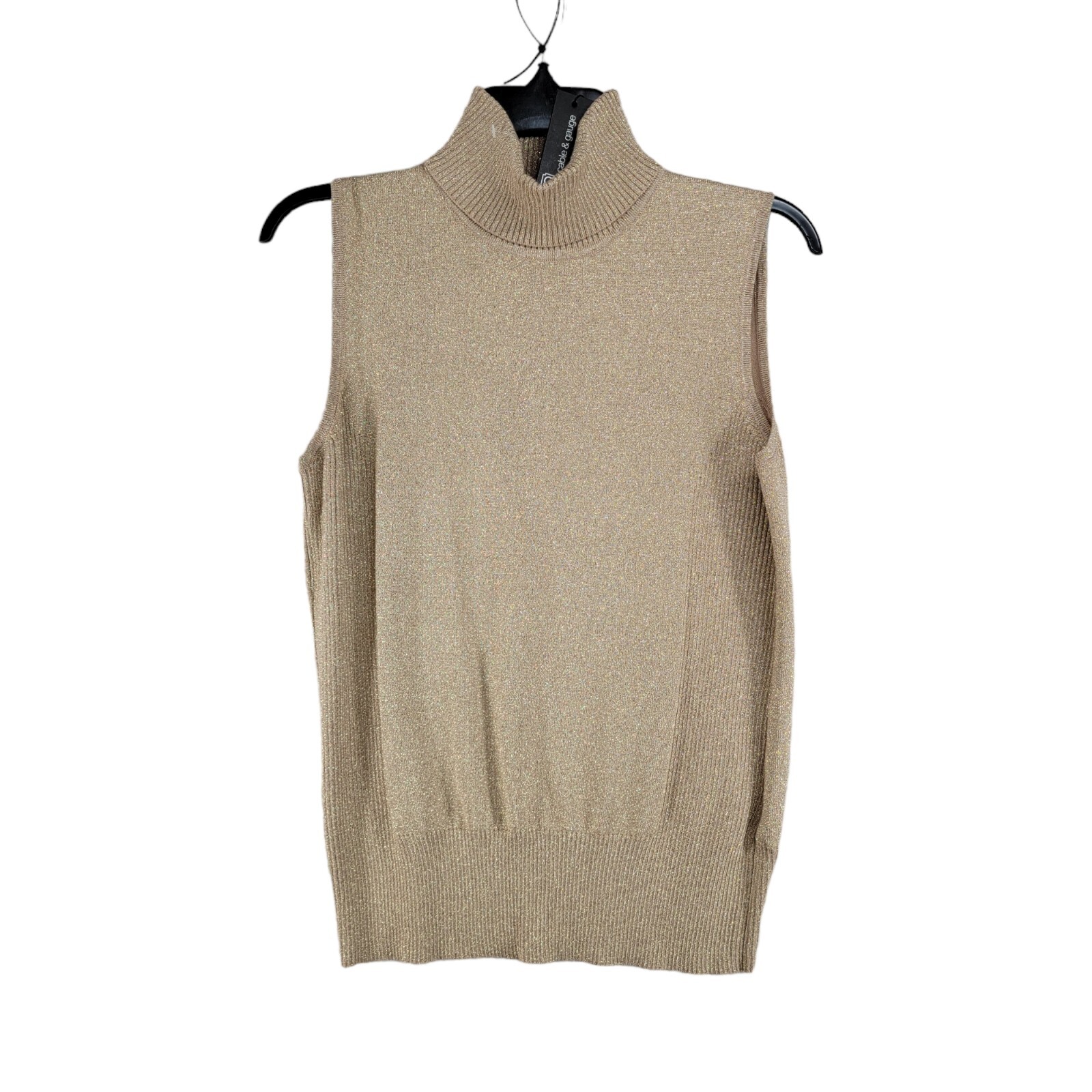 Cable Gauge Sleeveless Metallic Sweater Gold Camel Turtleneck Petite PM NWT  | eBay