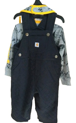 CARHARTT 24M Bebé Niño Pequeño Negro Babero Mono A Presión Entrepierna Gris Oso Camisa - Imagen 2 de 2
