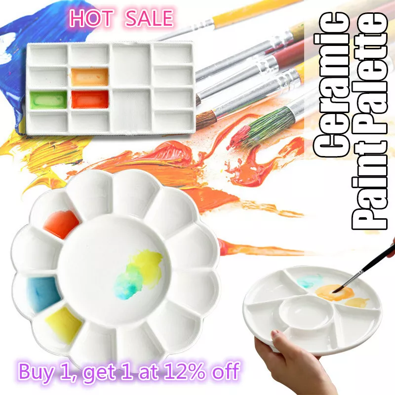 12 Slots Ceramic Gouache Watercolor Paint Palette with Lid