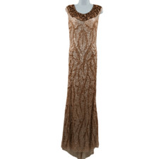 Glamorous Cream Tan Beaded/Sequin Formal Gown
