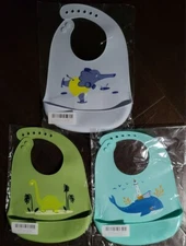 Silicone Bib for baby boy, set of 3, waterproof, animal print