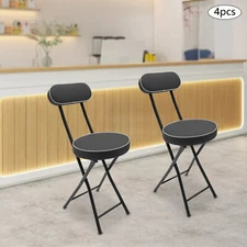 4Pcs Portable Folding Stool Kitchen Counter Dining Chair Black Cushion Bar Seat