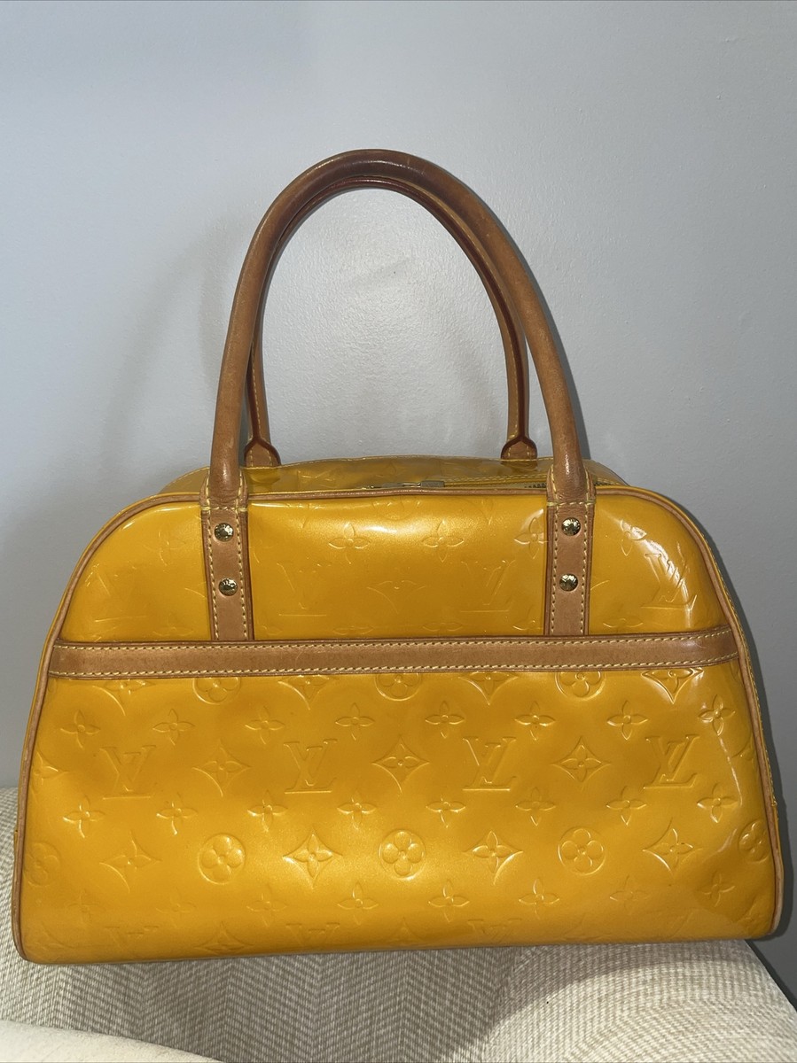 LOUIS VUITTON MONOGRAM VERNIS TOMPKINS YELLOW SQUARE HANDBAG TOTE  