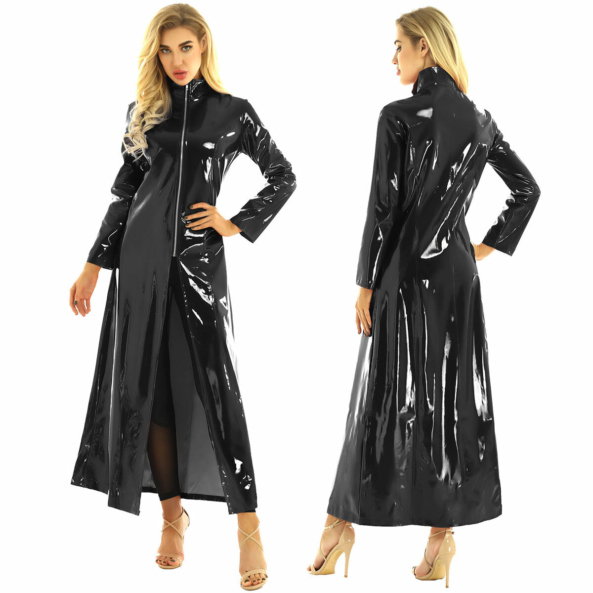 Unisex PVC Mantel Glänzend Lederjacke Lange Jacke Robe Party Club ...