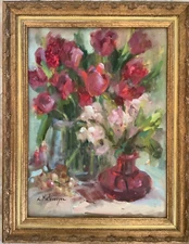 Original Framed Impressionism Oil Art Floral  Still Life Signed