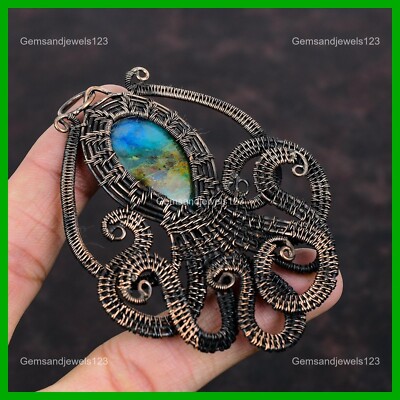 Valentines Deal Natural Shattuckite Wire Wrapped Octopus Pendant Jewelry Copper