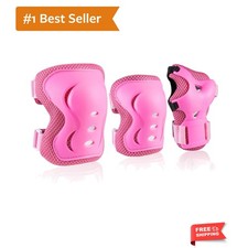 Youth Protective Gear Set: Knee Pads, Elbow Pads  Wrist Guards in Pink