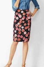 NWT Talbots Women s Size 8 Black Coral Floral Cotton Blend Lined Pencil Skirt