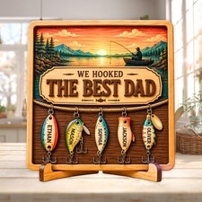 Personalized We Hooked The Best Dad Wooden Sign, Custom Fishing Dad Plaque