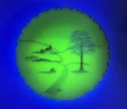 Fenton Art Glass 8" Satin Vaseline Uranium Glass Plate Hand Painted Signed 1980