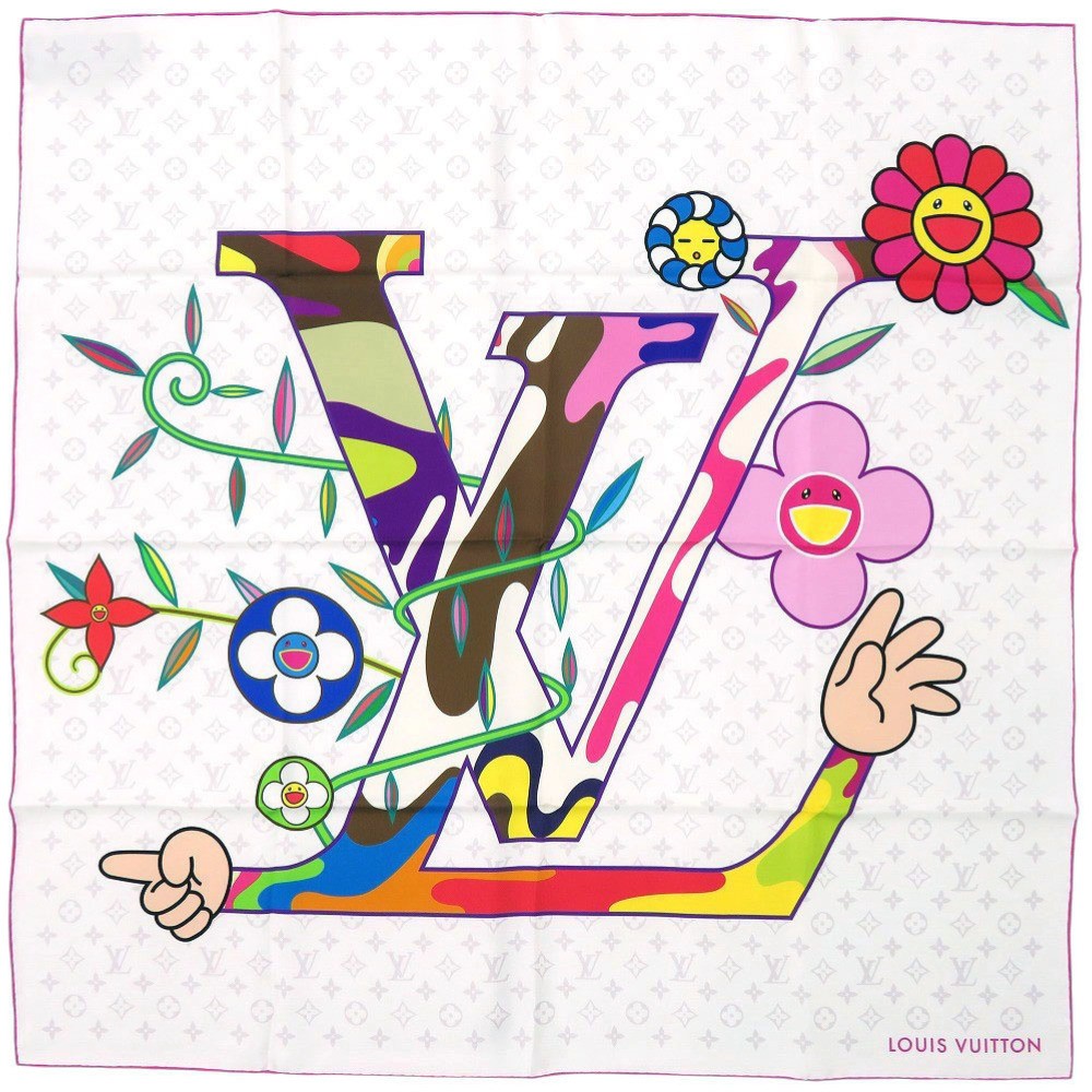 Louis Vuitton x Takashi Murakami Scarf 90 Superflat Silk Multicolor NEW