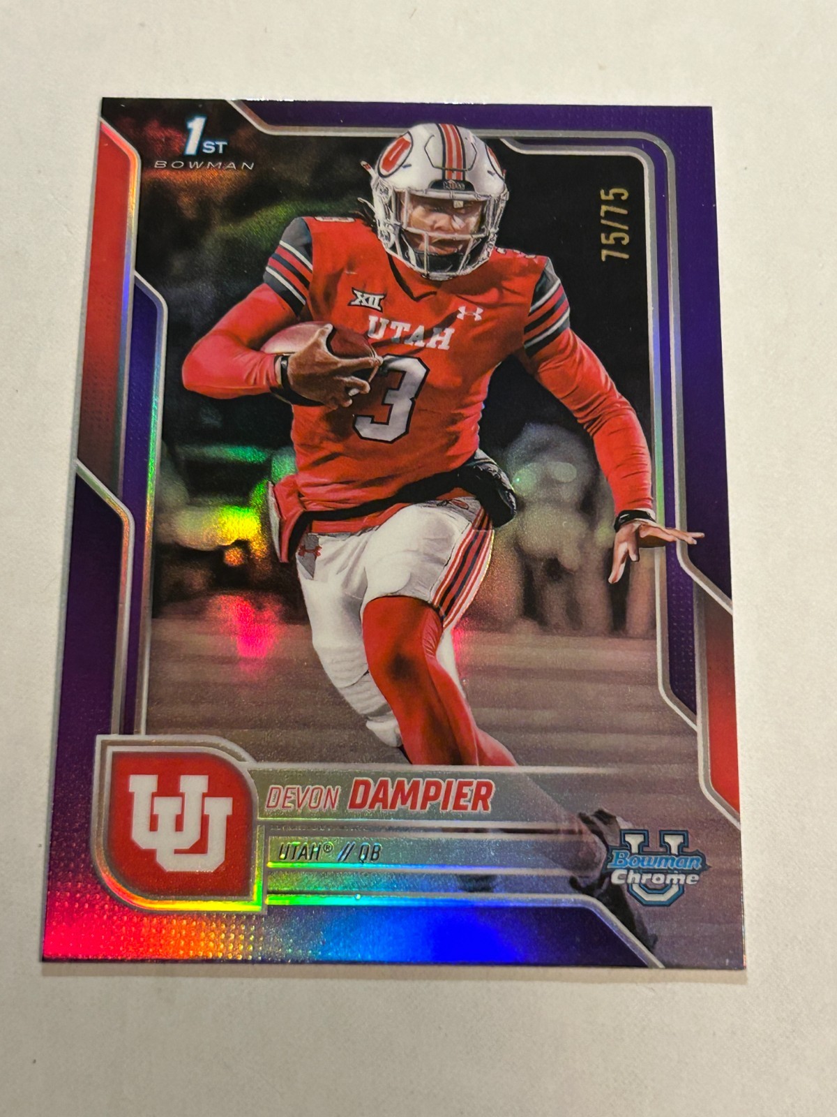 2025 BOWMAN CHROME U DEVON DAMPIER 75/75 PURPLE REFRACTOR 1ST UTAH SP 