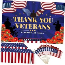Veterans Day Decorations, Photography Red Poppies Thank You Banner Backdrop,