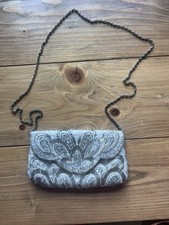 La Regale Vintage 50s/60s White Beaded Evening Bag Clutch Purse with Chain Strap