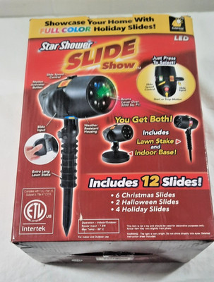 Star Shower Slide Show LED Light Projector Includes 12 Holiday Slides Full Color
