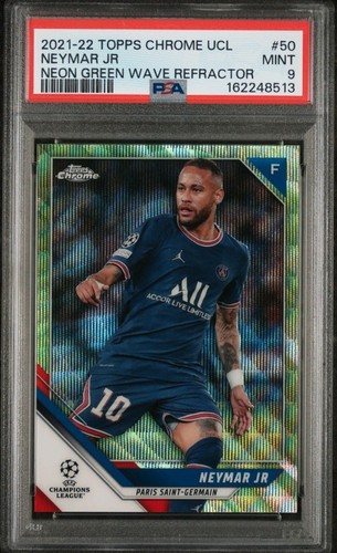 2021 NEYMAR JR PSA 9 TOPPS CHROME UCL CHAMPIONS LEAGUE NEON GREEN WAVE #'d /99 