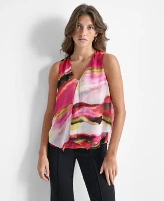 DKNY Womens Printed V-Neck Sleevel Vertical 732465999765 XS RT $79.0