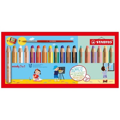 STABILO Farbstift Woody 880 3in1 18 Farben + Pastell + Spitzer