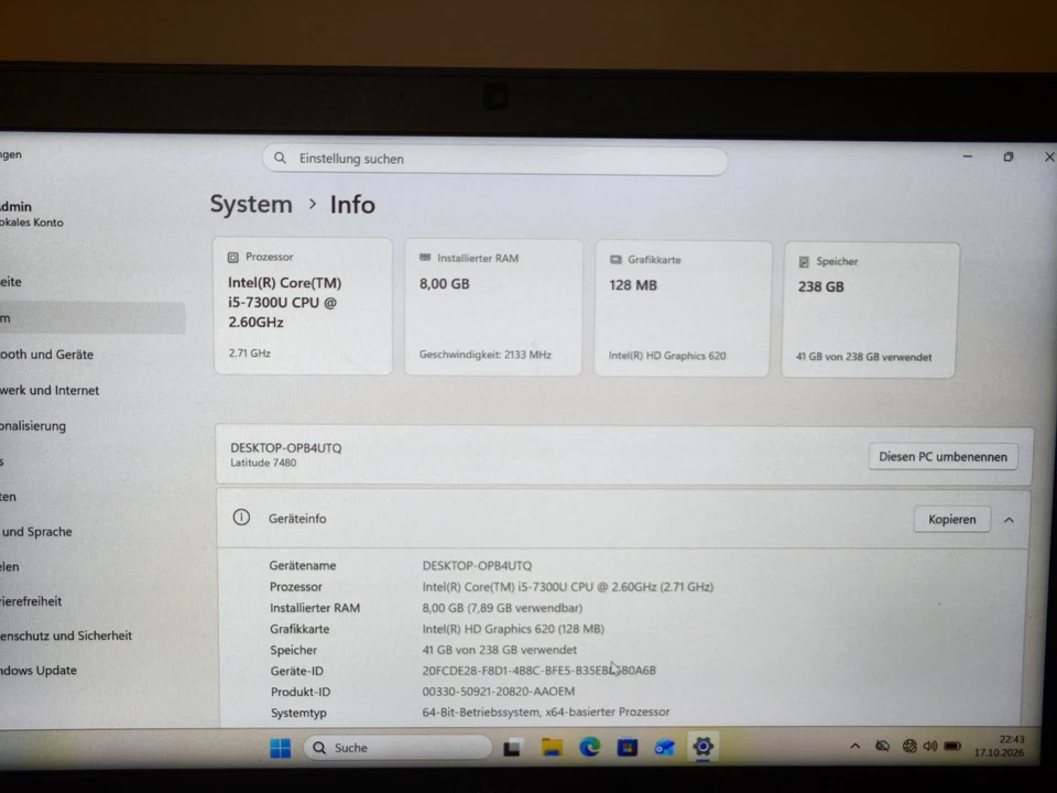 Dell Latitude 7480 · i5-7350U · 8GB · 256GB, Foto 3 von 5