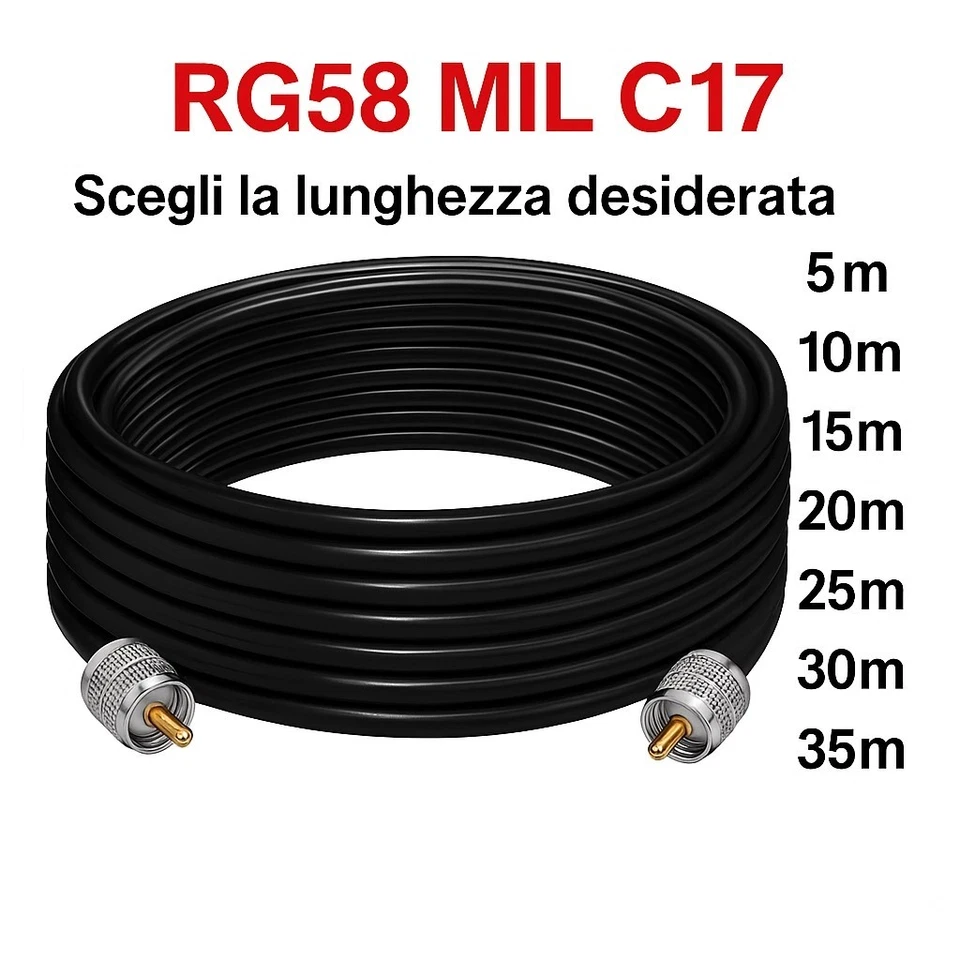 MAGNUM MATASSA CAVO COASSIALE RG58U CON PL259 CONNETTORI CABLATO MADE IN ITALY