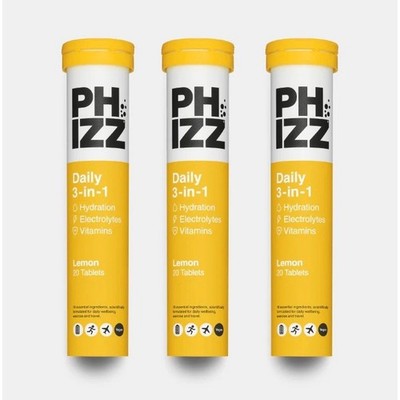Phizz 3x20 Täglich 3in1 Multivitamin Elektrolyt Hydration Zitrone Getränk Tablette