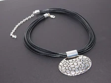 Vintage NAPIER Pebble Oval Pendant Multi Strand Leatherette Choker Necklace