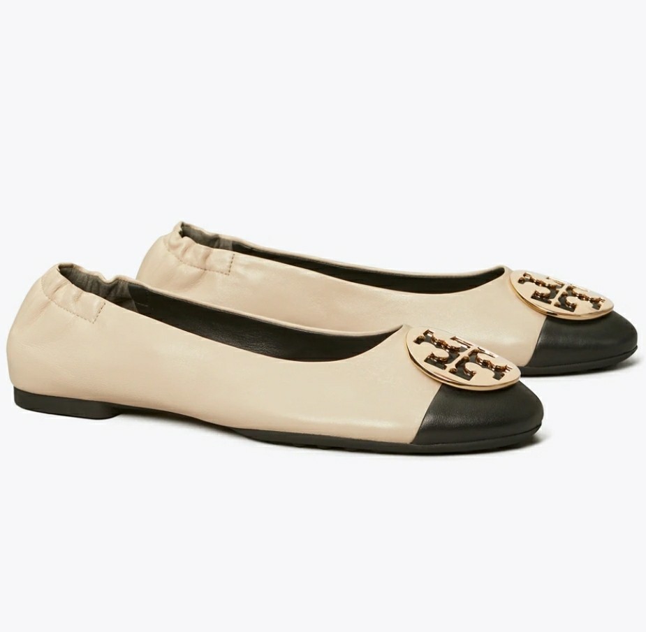 Tory Burch Claire Cap Toe Ballet flats Cream/black 10B NWB