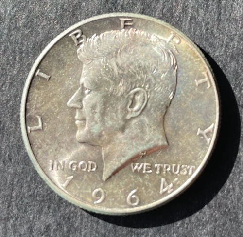 AU  1964 John F Kennedy Half Dollar 90% Silver 50c toned