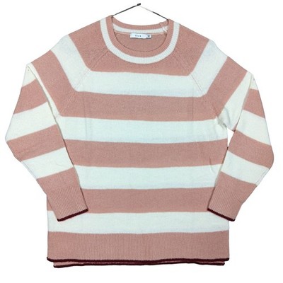 Nordstrom Lush Sweater Top Size Small Mauve Cream Striped Crewneck Long Sleeve