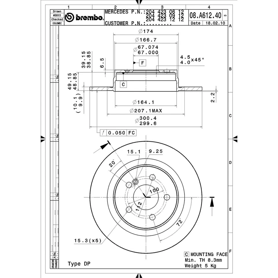 Kit de pastillas de rotores de freno delanteros traseros OE Brembo para Mercedes-Benz C300 2008-2012 Foto 4 de 4
