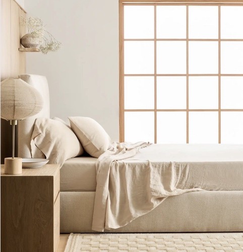 Quince European Linen Sheet Set 4 Piece Oat Color Full Size NWOT - Picture 2 of 3