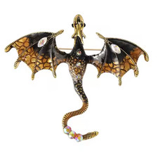 Halloween Retro Dragon Brooch Pin Gold Brown Crystal Enamel Costume Jewelry Gift