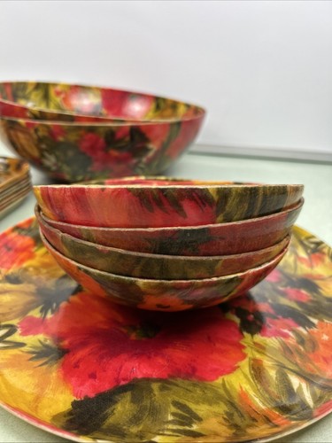 Vintage Floral Fiberglass Serving Snack Bowls Trays Lot 1970s Groovy Funky MCM - Picture 3 of 23