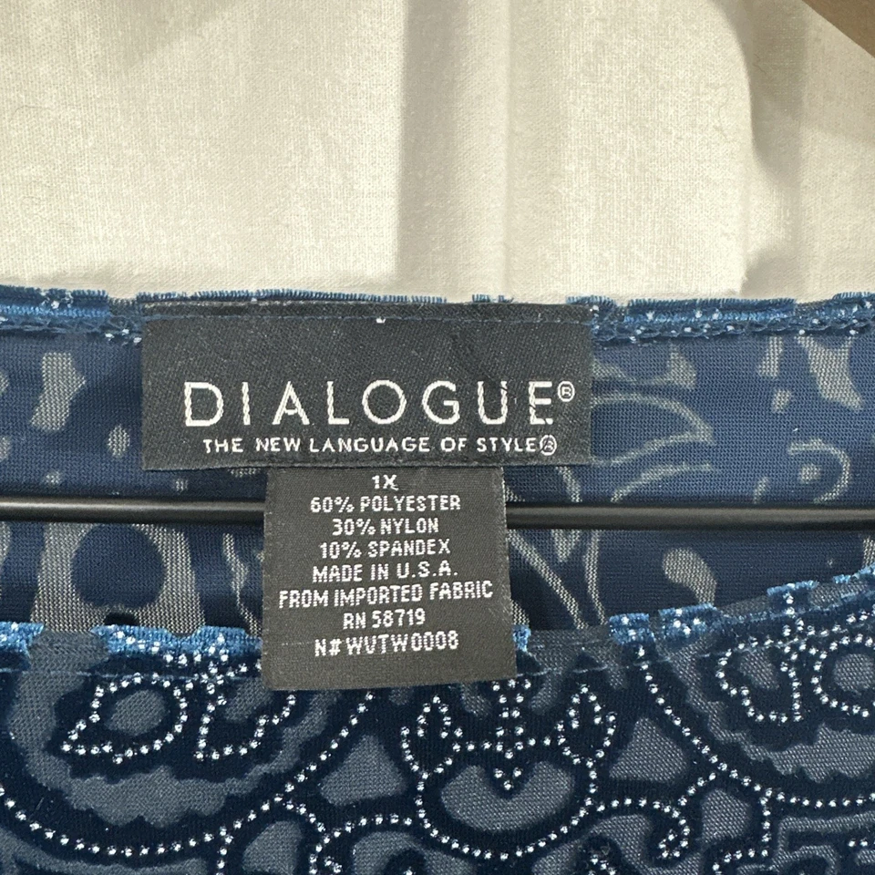 Top Dialogue Burnout Terciopelo Azul Manga Larga Mujer Talla 1X Cachemira Boho Oscuro Foto 3 de 4