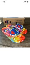 Champion Mens Sz 6 IPO Slides Sandals Blue Rainbow Tie Dye Slip On NIB