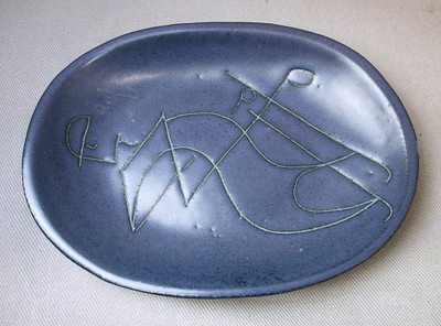 Signed MCM Gordon and Jane Martz Pottery Tray  Abstract Sgraffito Design