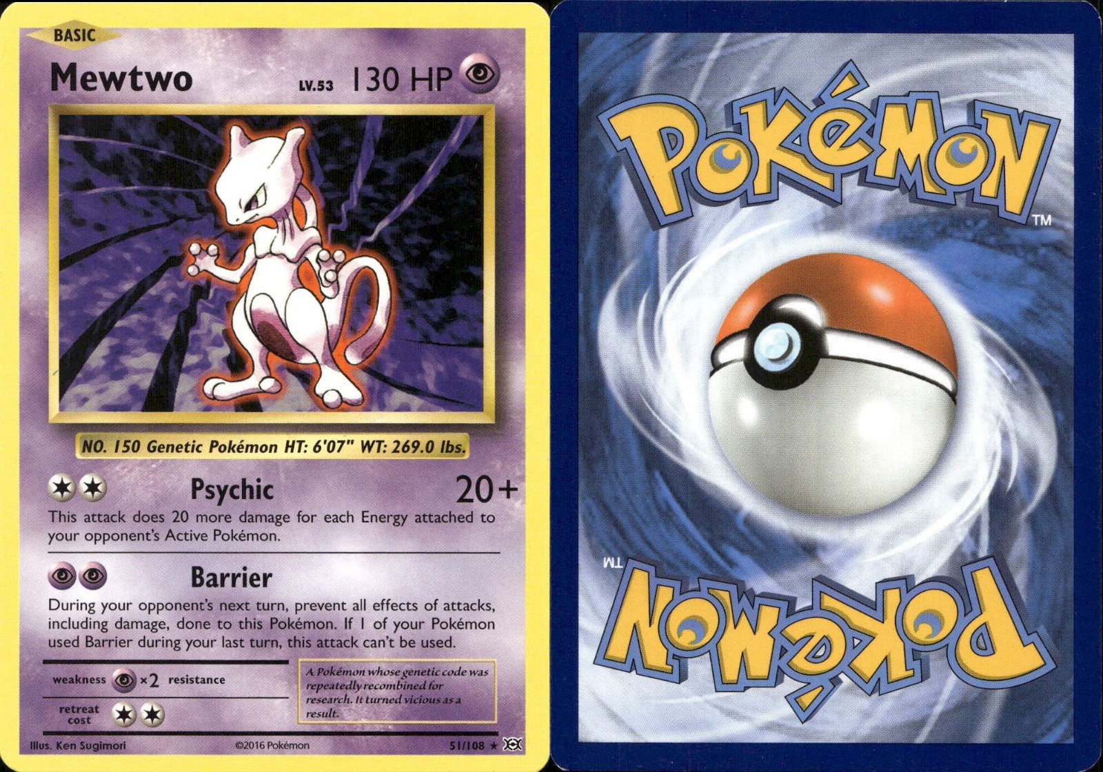 Pokemon TCG Mewtwo 51/108 Non Holo Rare XY Evolutions NM