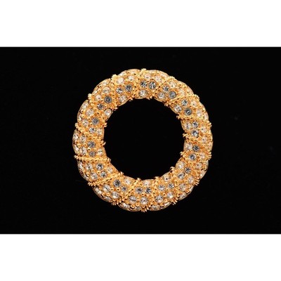 Swarovski Vintage Pin Brooch Rhinestone Crystal Gold Circle Swan Signed BinAP