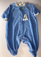 Vintage Carter  s Baby Sleeper Terry Cloth Blue Dinosaur Applique Romper 1 Piece