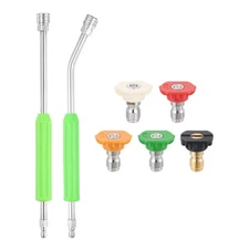 16" Pressure Washer Extension Wand 30 Degree Curved, Green Grip, 5 Nozzle Tips