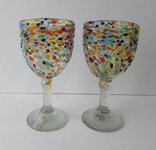 Hand Blown Mexican Confetti Glass Goblets Set of 2