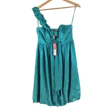 Monsoon Dress Womens UK 10 Au 8 Jade Green Laurette One Shoulder Silk 130787