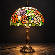 Rose Garden Stained Glass Table Lamp 18" Bronze Finish Floral Accent Light