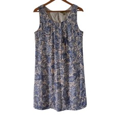 Sigrid Olsen Signature Dress Large Blue Cream Floral Paisley Sleeveless Shift 