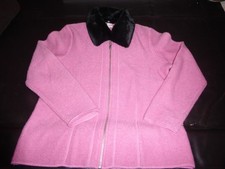 GIACCA VINTAGE JENNIFER MOORE 100% LANA (STILE JACKIE O) PELLICCIA SINTETICA COLLO RIMOVIBILE M