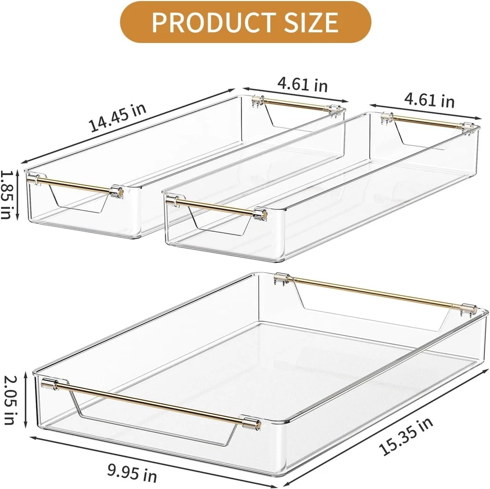 Juego de 3 bandejas transparentes para servir con asas doradas bandejas de fiesta de plástico a prueba de derrames Foto 2 de 4