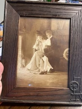 Antique Sepia Tone Print James Arthur 1904 in Wooden Period Frame spinning wheel