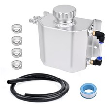 Coolant Overflow Tank, Aluminum Coolant Reservoir Tank with Hose Kits, Silver