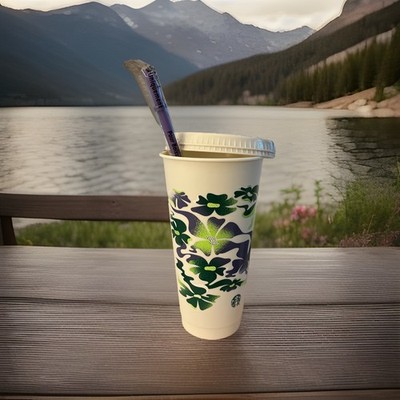 NEW Starbucks 2025 Reusable Earth Month Cold Cup With Straw/Lid Reusable 24oz