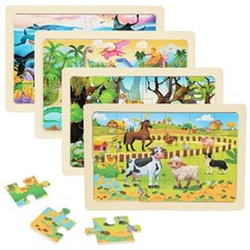 Wooden Puzzles for Kids Ages 4-6, 4 Packs 24 Pcs Wooden Jigsaw Puzzles for Toddl